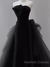 Vintage Sheath Strapless Satin Black Tulle Long Evening Prom Dresses Formal Dresses